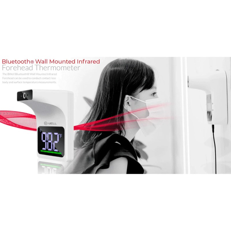 BWell Bluetooth Wall-Mounted Contactless Infrared Forehead Thermometer with Larg