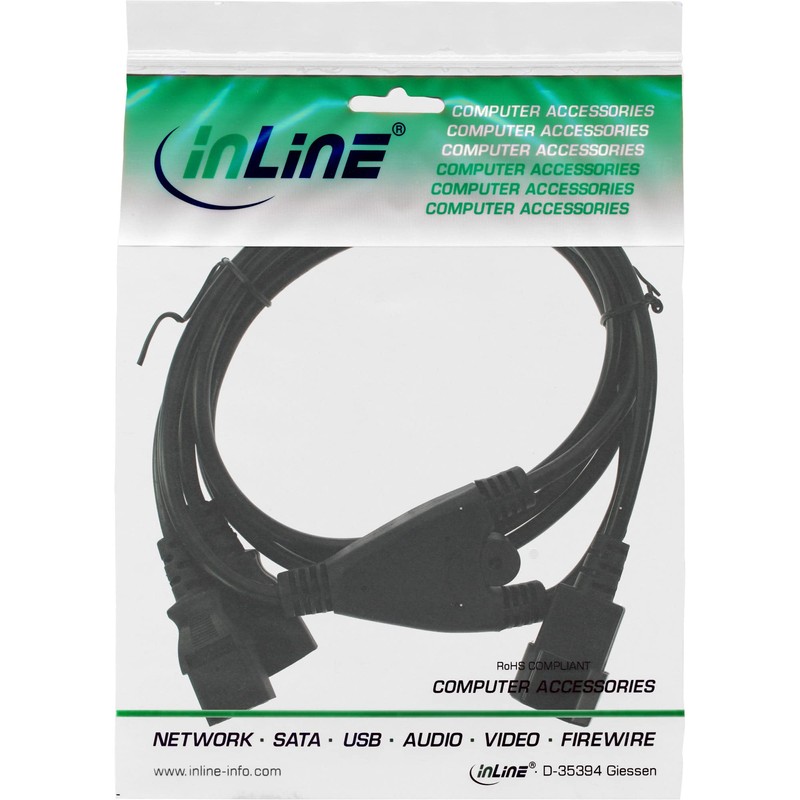 InLine Mains Y-Cable for IEC C14 to 2X IEC-C13, Black