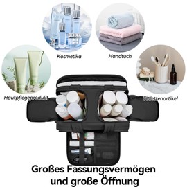 Women's Toiletry Bag, Travel Cosmetic Bag, Toiletry Bag Men, Waterproof Wash Bag Women with Handle, Large Wash Bag, Make Up Bags for Accessories, Essentials, Toiletries, Black, black, casual