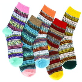 YZKKE 5Pack Womens Vintage Winter Soft Warm Thick Cold Knit Wool Crew Socks, Multicolor, free size