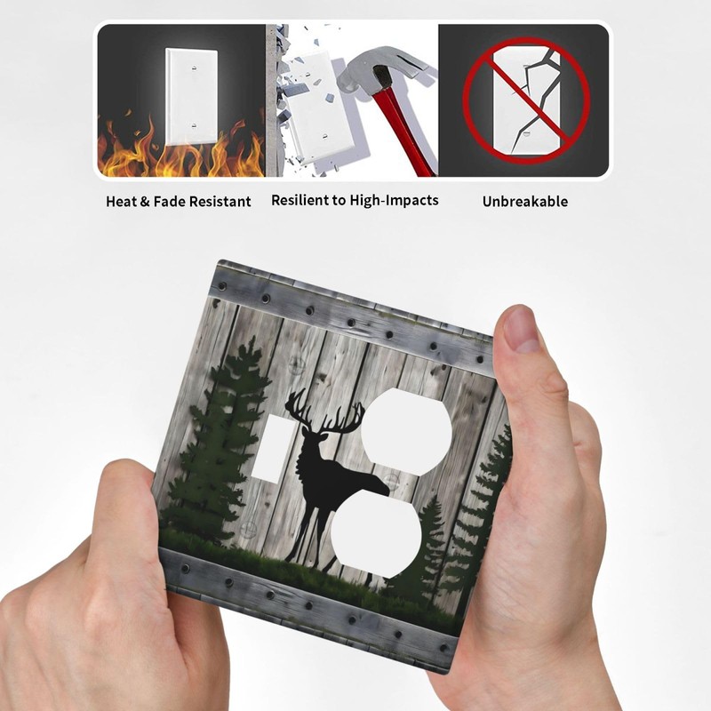 LuHuoLu Decorative Outlet Covers Rustic Deer Elk Forest Grey Wood