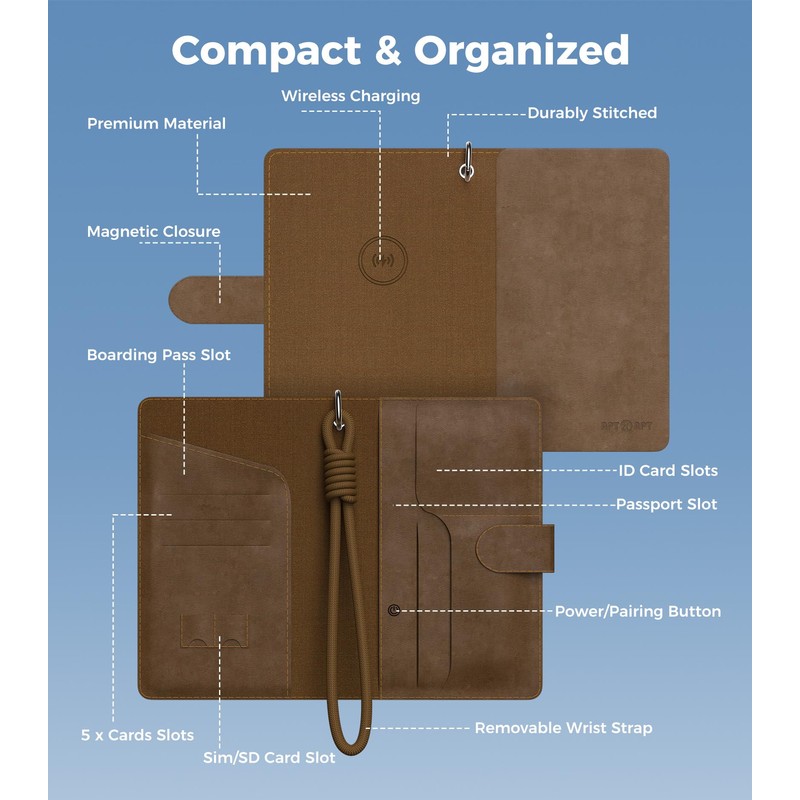 APTMAPT Smart Passport Holder Works with Apple Find My, Leather