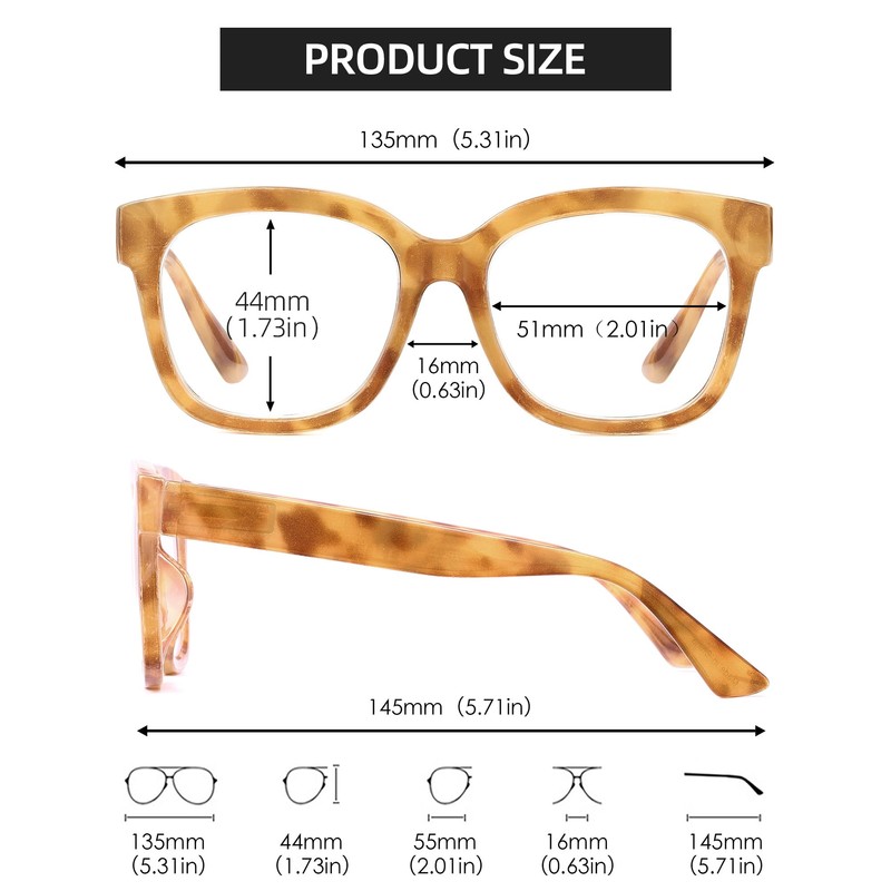 JM Blue Light Filter Glasses Women Men Oversized Large Square