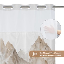 AWERT Forest Brown No Hook Shower Curtain with Snap in Liner Misty Mountain Shower Curtain for Bathroom Fabric Waterproof Inner Liner 71 Wx83L