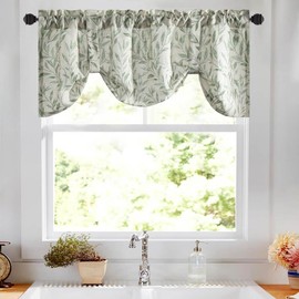 VOGOL Ajustable Curtain Valance, Nature Green Leaf Pattern Soft Touch Fabric, Botanical Type Printed Rod Pocket Window Topper for Bedroom Kitchen Cafe, 52×18, 1 Panel