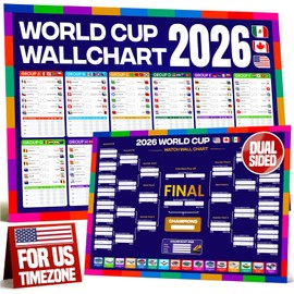 2026 Bracket Poster A1 Size - US Kick Off Times Schedule, Tournament Wall Chart Tracker with Stadiums & Host Cities