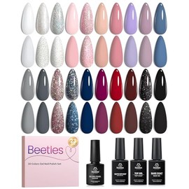 Beetles Kit de 23 Esmaltes en Gel Modern Muse  20 Colores Nude, Gris, Rosa y Azul con 3 Bases Brillante y Mate, Libre de 9 Tóxicos                    