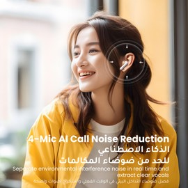 UGREEN HiTune H5 Bluetooth 5.3 Wireless Earbuds, Semi-In-Ear Headphones, 4 Microphones, Noise Cancelling Headphones, 26 Hours Playing Time, Fast Charging, Large 13.6mm Driver, Lightweight, Waterproof