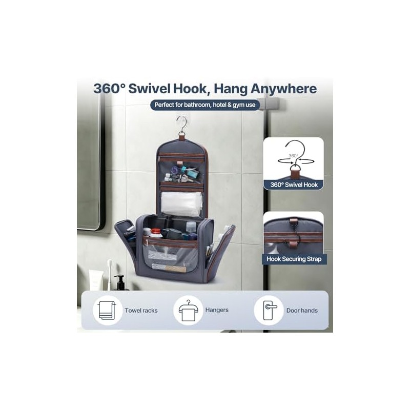 Hanging Travel Toiletry Organizer, Compact Cosmetic and Bathroom Storage Bag