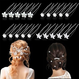 VEOIRXU Pack of 20 Wedding Hair Pins, Bridal Wedding Hair Pins, U-Shaped Bridal Jewellery Hair Pins, Hair Accessories, Wedding Flowers, Rhinestone Hair Accessories, Communion for Women and Girls