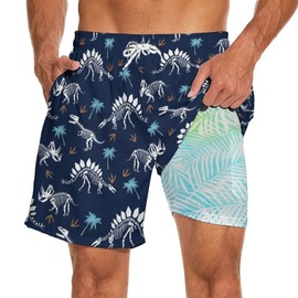 DOPINDU Dinosaur Mens Swim Trunks 7Inch Board Shorts with Compression Liner Quick Dry Bathing Suit Swimwear L