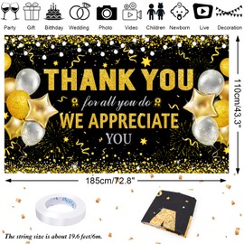 HOWAF Thank You for All You Do Banner, Employee Appreciation Banner for Staff Teachers Doctors Appreciation Party Decoration, We Appreciate You Backdrop Banner,Black and Gold, 72.8" x 43.3"