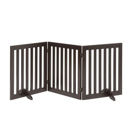 unipaws 36" H Free Standing Pet Gate for Dog Cat Baby, Tall Wooden Dog Gates for Doorway, Stairs, Foldable Pet Fence for The House, Expandable Dog Barrier, Indoor Use, Espresso