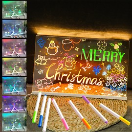 Acrylic Dry Erase Board with Light, 7-Color Neon Glow Memo LED Light-Up Message Board, LED Note Board with Colors for Kids with Stand, Writing Board for Room/Office/Gift, 7 Markers, 11.8"X7.9"