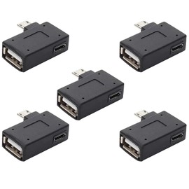 5 Pack Micro USB OTG Adapter, tunghey 2-in-1 Powered Micro USB to USB OTG Adapter 90 Degree Right Angled for Fire-Stick, S/NES Classic Mini, Se-ga Ge-nesis and More