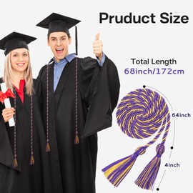 Graduation Cords,Honor Cords Graduation 2025,Cord for Graduation 2025 with Tassels for Grad Students Bachelor Gown Master Doctoral 67" Long Purple and Gold Graduation Cord