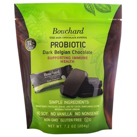 2 Pack! Bouchard Probiotic Dark Belgian Chocolate (72% Cacao) | Individually Wrapped in Resealable Bag | No Soy, No Vanilla, No Nonsense | Non-GMO, Gluten Free, OU-D Kosher
