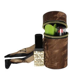 Jinweixb Lipstick storage bag, lip gloss nail polish storage box, gold key chain with silk scarf, can be hung on women's bag, brown