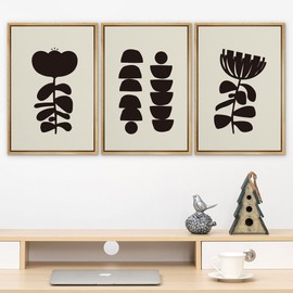 SIGNLEADER Framed Canvas Print Wall Art Set Duotone Dark Geometric Minimal Plant Collage Abstract Shapes Illustrations Modern Art Boho Decorative for Living Room, Bedroom, Office - 24"x36"x3 NATURAL
