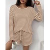 Ekouaer Waffle Knit Pajamas Sets Waffle Long Sleeve Shorts Lounge