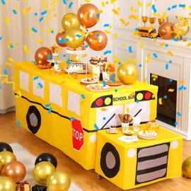 Oudain 2 Set School Bus Tablecloth for Back to School Party Table Cover Include 6ft and 2ft Tablecloth First Day of School Party Table Protector School Bus Theme Birthday Party Supplies Decorations