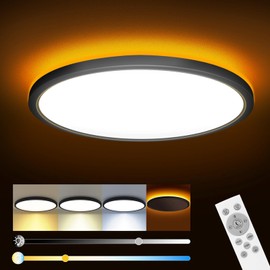 Slochi LED Ceiling Light, 24 W 2800 LM Ceiling Light Flat Dimmable with Remote Control, 1800 K Night Light Warm, 3000 K - 6500 K, Ultra Thin Bedroom Lamp for Bedroom, Living Room, Children's Room,