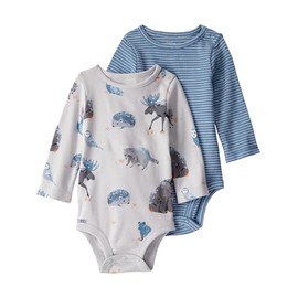 little planet by carter's Baby 2-pack Long Sleeve Bodysuits made with Organic Cotton, Blue Forest, 24M