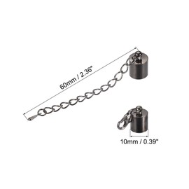 sourcing map 10 Set 10 mm Leather Cord End Caps with Lobster Clasps and Extension Chain for DIY Making Bracelets Metallic Black