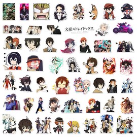 Stray Dogs Sticker Anime Bungo Stray Dogs Sticker Set 50 Pieces Cute Decoration for Car Laptop Skateboard Bicycle Moped Motorcycle Bicycle Computer Suitable for Adults Children