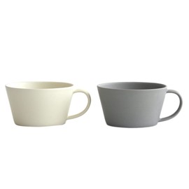 SAKUZAN Sara Soup Cup Stylish Set, Pair in Wooden Box, Gift, Mino Ware, Made in Japan (Cream x Gray)
