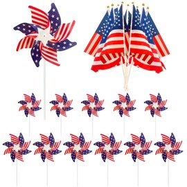 SerpizePaty 24Pcs Patriotic Pinwheels Small American Flags on Stick Kit