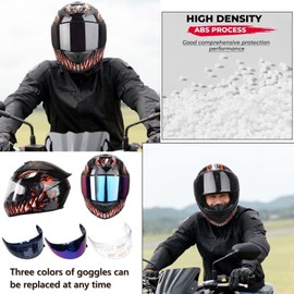 HTLNUZD Full Face Motorcycle Helmet Racing Motocross Helmets with Pinlock Compatible Clear&Tinted Visors DOT Model Approved Street Bike Helmet (M, LV111-Green Venom)