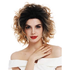 WIG ME UP - RGF-7281A-LF-R3488 Women's Lace Front Wig Short Shoulder Length Curly Curly Ombre Black Copper Blonde Highlighted