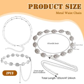 REYOK Western Metal Concho Belt, Adjustable Metal Waist Chain, for Dresses, Jeans, Western Cowgirl Waist Left Belt, Oval Metal Concho Belt, Metal