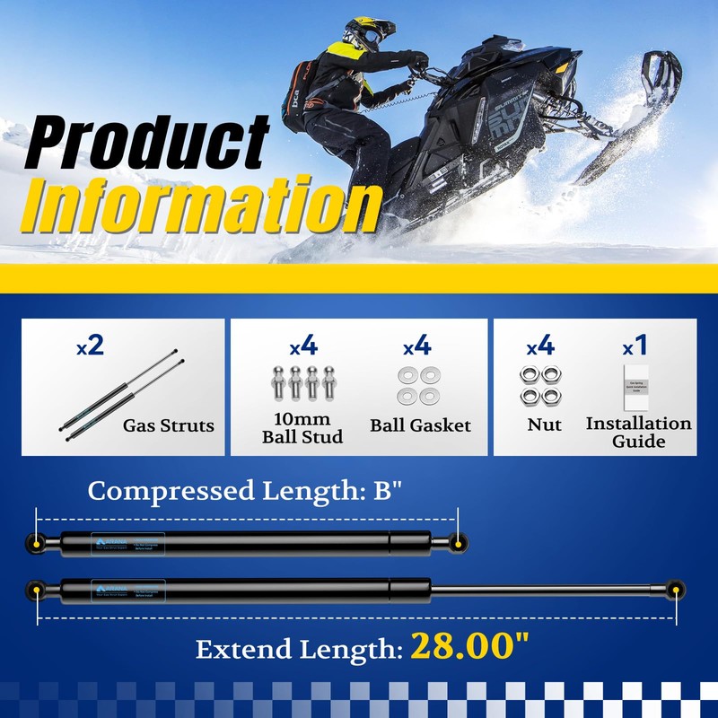 ARANA ST280M200 28 inch 200LB Gas Struts for Heavy Lid,