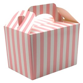 20 x Stripe Design Children/Kids Party Boxes Carry Food Meal Fun Picnic Birthday Wedding Favour/Baby Shower Party Box Loot Bag (Baby Pink)