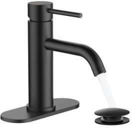 FORIOUS Matte Black Bathroom Faucet 1 Hole, Lead-Free, Single Handle Single Hole Bathroom Sink Faucet with Pop up Drain and Supply Hose for Sink, Vanity, RV, Lavatory, Suitable for 1 or 3 Holes