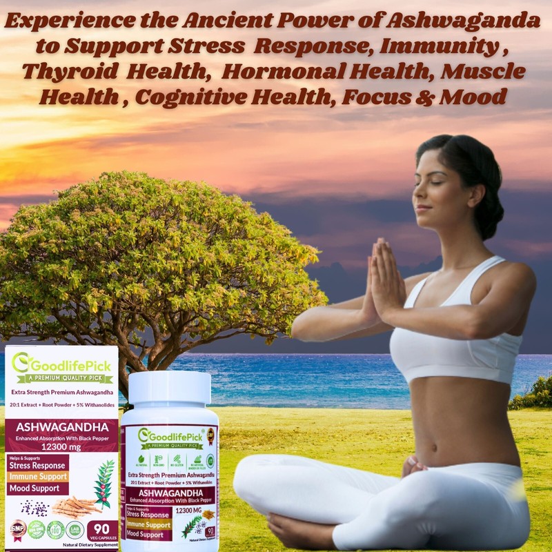Powerful Ashwagandha 12300mg & 5% Withanolides Black Pepper 90 cap