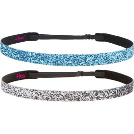 Hipsy Women's Adjustable NON SLIP Skinny Bling Glitter Headband Gunmetal Duo 2pk (Gunmetal & Teal)
