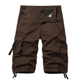 AOYOG Men's Cargo Shorts 3/4 Cotton Relaxed Fit Below Knee Capri Cargo Pants Coffee