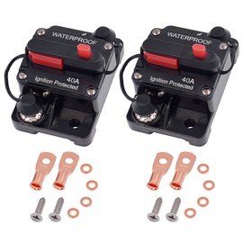 Zesugo 2-Pack 40A Circuit Breaker with Manual Reset for Car Audio/RV Solar/Boat Trolling Motor/Truck Inverter/MarineAlifier, DC 12V- 48V Circuit Protector, Waterproof Surface-Mount Fuses