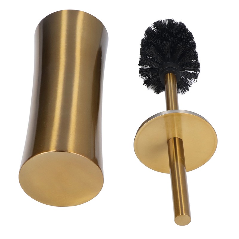 Toilet Brush Set Stainless Steel Gloden Space Saving Soft Durable