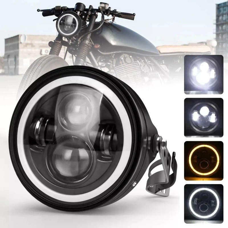 Faro Para Moto Universal + Carcasa Y Soporte De 7