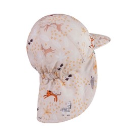 Sterntaler Peaked Cap with Neck Protection Zoo Animals with Tie Band - Peaked Cap with UV Protection 50+ - Baby Hat with Ear Flaps - Unisex Peaked Cap Baby Made of Cotton, beige