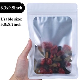 Millefiore Resealable Mylar Pouch Bag Great for Office Home Party Favor Food Storage (100PCS, White Color, 6.3 x 9.5 inch)