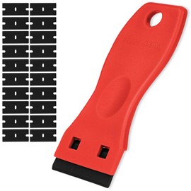Flintronic Plastic Scraper with 20PCS Plastic Blades, Window Scrapers Ceramic Glass Scraper Tool, Plastic Razor Scraper, No Scratch Cleaning Tool for Scraping Labels, Stickers, Glass Paint, Caulk, Red