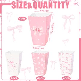 Sanixin 16 Pcs Pink Bow Popcorn Boxes Coquette Bowknot Popcorn Buckets Candy Snack Container for Girls Birthday Baby Shower Bridal Shower Decorations