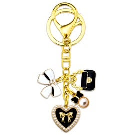 Lervuh First Communion Gift for Girls Purse Stuffers for Women Black Purse Charms for Handbags Bow Bag Charm Bow Keychain Heart Keychain Christmas Stocking Charms