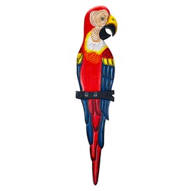 Hand-Carved Wooden Parrot Wall Decor, 38" Tall Macaw Sculpture, Bright Tropical Wall Art, Lightweight Multicolored Bird Hanging, Indoor Home Accent for Living Room, Bedroom, Entryway