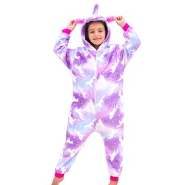 Ceruwum Girls Unicorn Sleepsuit Kids Onesie Pyjamas (Purple Unicorn, 7-8 Years)